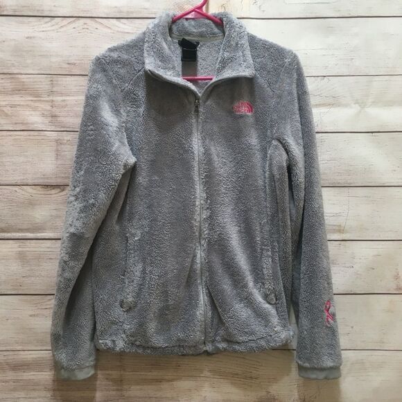 THE NORTH FACE PINK‎ RIBBON JACKET IN GRAY FLEECE - Picture 1 of 7